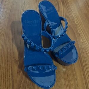 Carmen Sol Women's Blue Studded Strappy Jelly Wedge Sandal Heels SZ 9 Italy